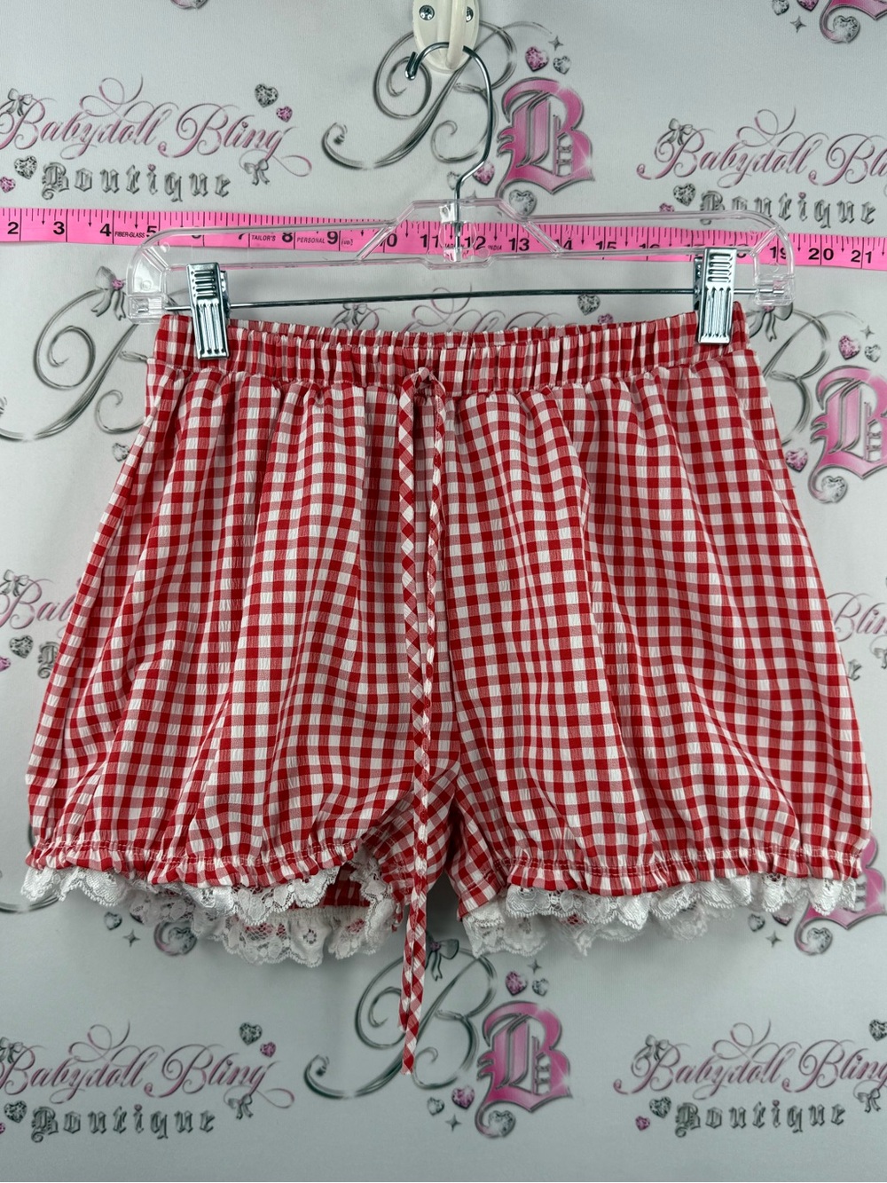21 SAINTS shorts ruffle trim white picnic Red Gingham Lace-Trim Lounge Skort